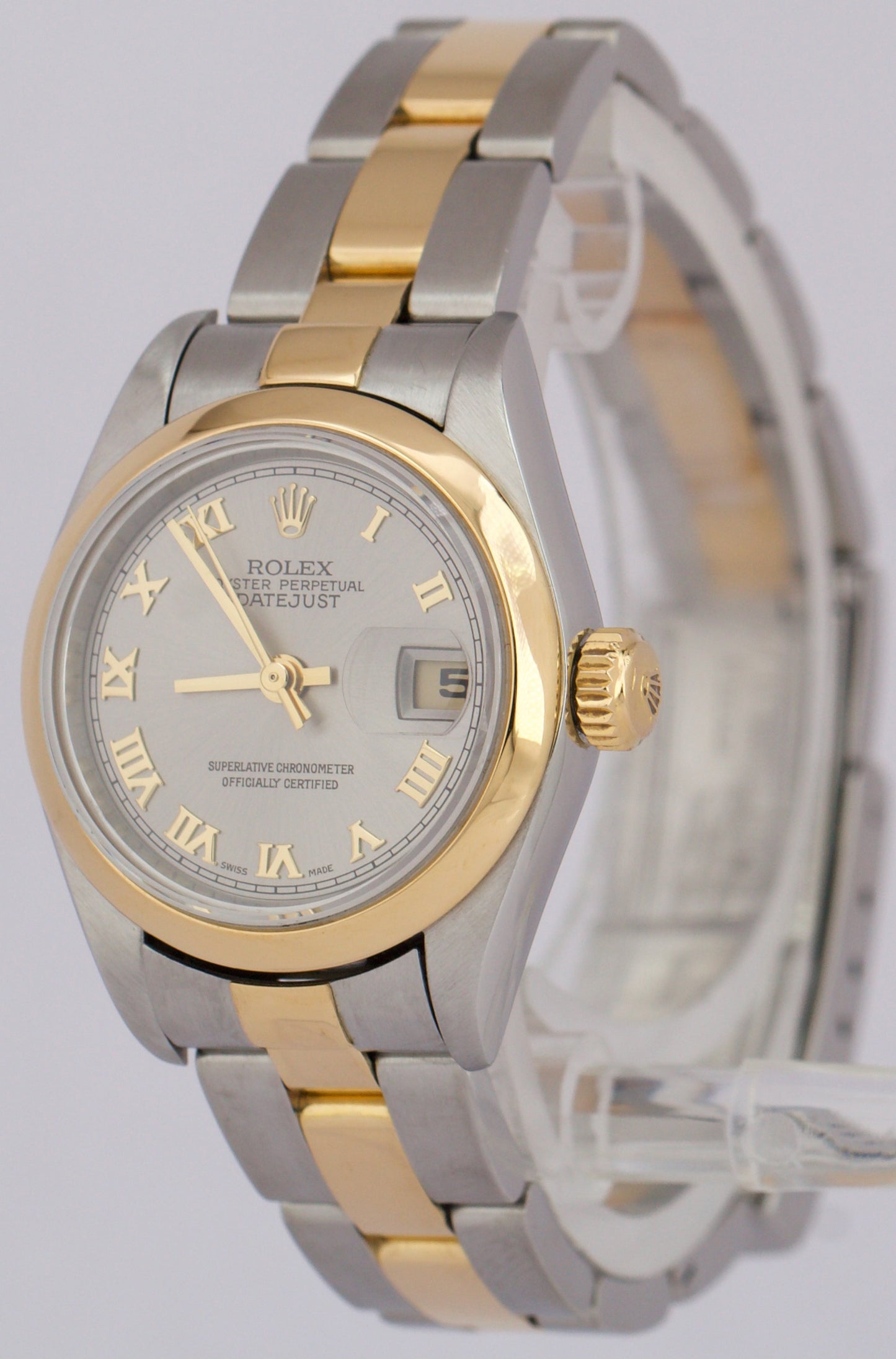 PAPERS Ladies Rolex DateJust Two-Tone 18K Gold Steel SLATE ROMAN 26mm 79163 BOX