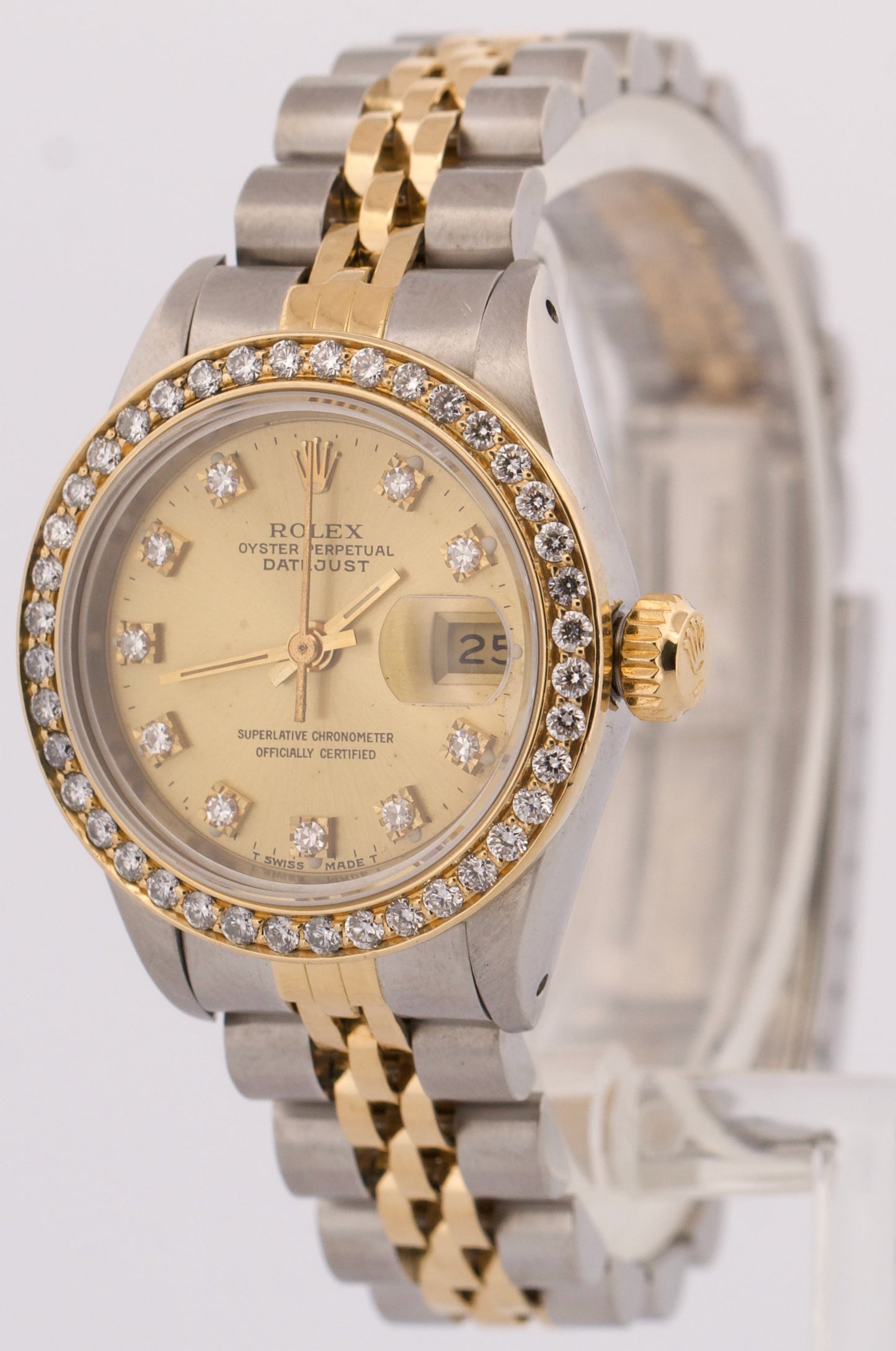 Ladies Rolex DateJust 26mm CHAMPAGNE DIAMOND 18K Yellow Gold Steel JUBILEE 69173