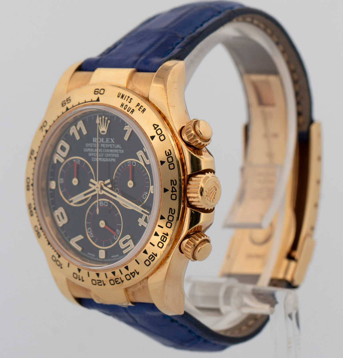 Unpolished 2017 Rolex Daytona 116518 Blue 18K Yellow Gold 40mm Watch Box Papers