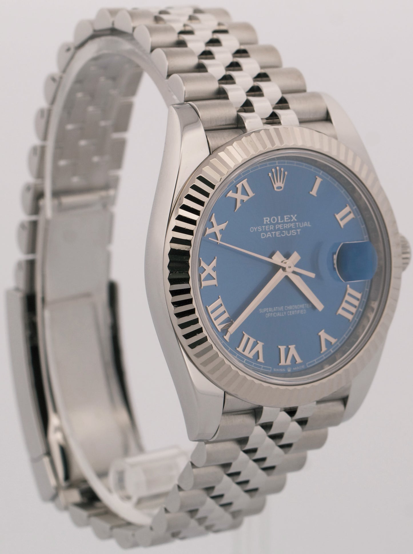 Rolex DateJust 41 AZZURRO BLUE Stainless Steel 18K Fluted JUBILEE 41mm 126334