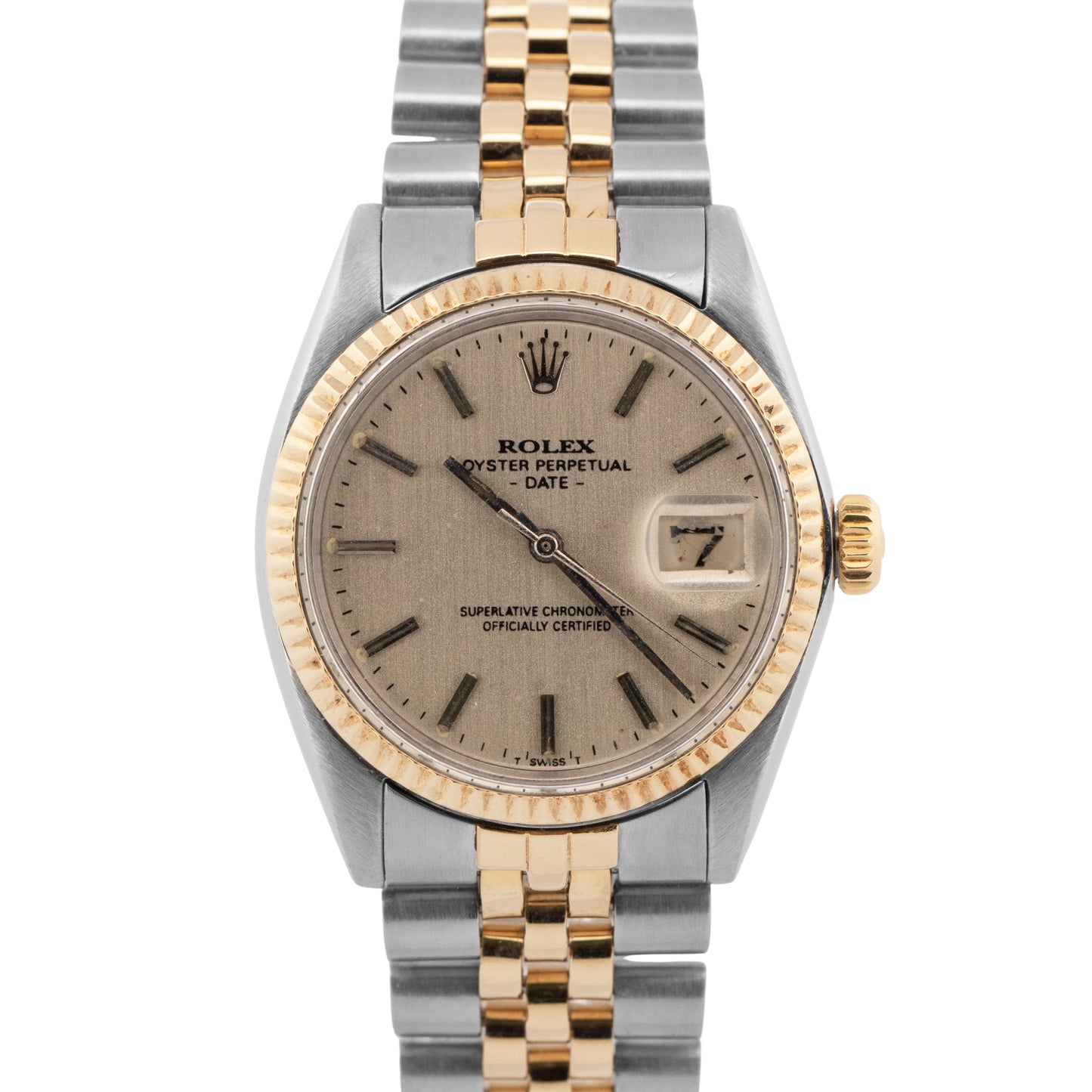 Rolex Oyster Perpetual Date SILVER Two-Tone Gold Stainless Steel 34mm 1500 Watch