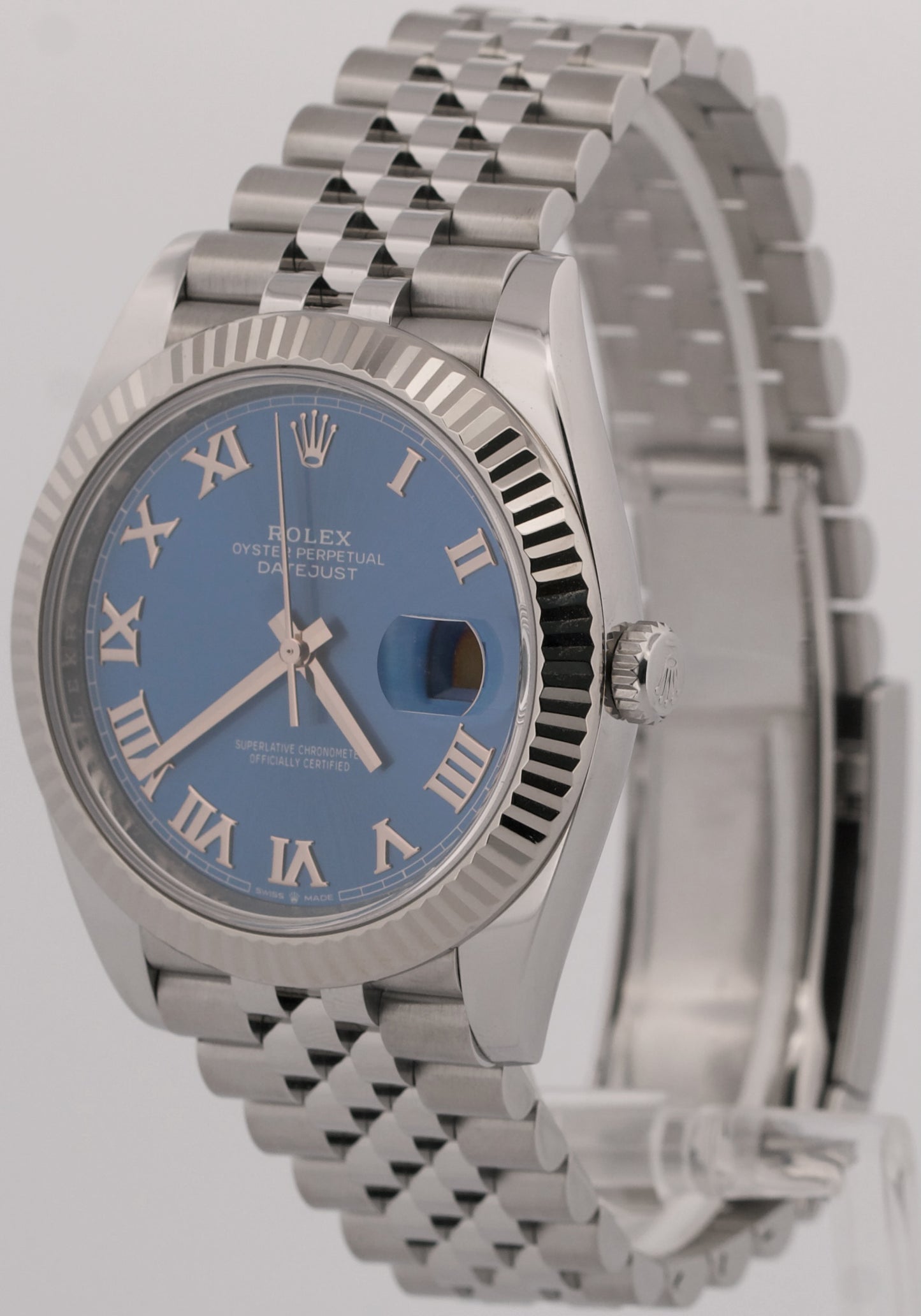 Rolex DateJust 41 AZZURRO BLUE Stainless Steel 18K Fluted JUBILEE 41mm 126334