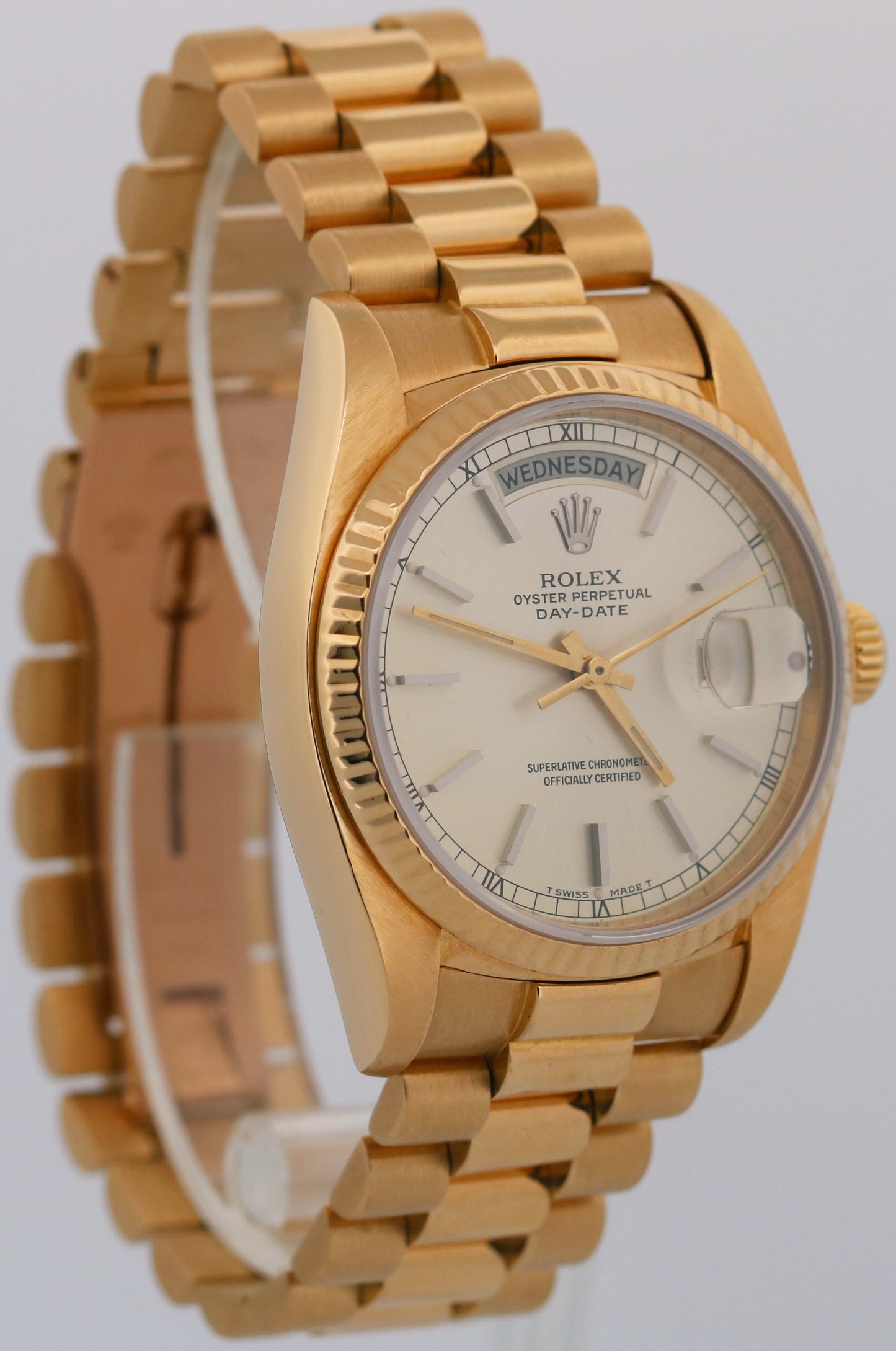 VINTAGE 1982 Rolex Day-Date President SILVER 36mm 18K Yellow Gold 18038 Watch