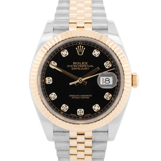 Rolex DateJust 41 DIAMOND Black Two-Tone 18K Yellow Gold Watch 41mm 126333