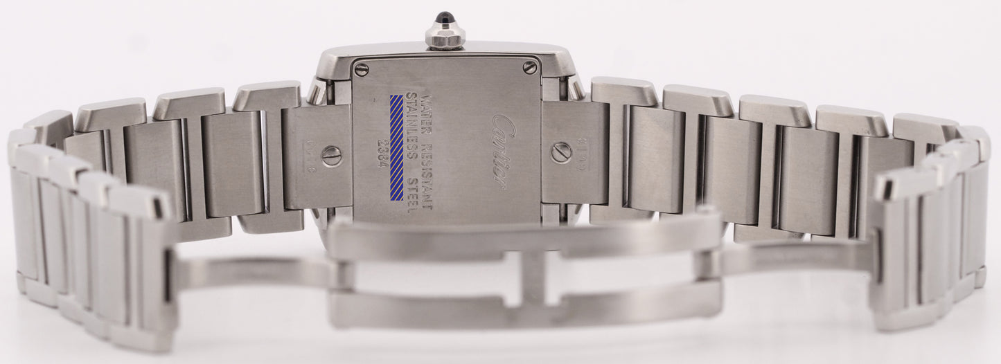 Ladies Cartier Tank Française Ivory White Roman 20mm Stainless Steel 2384 Watch