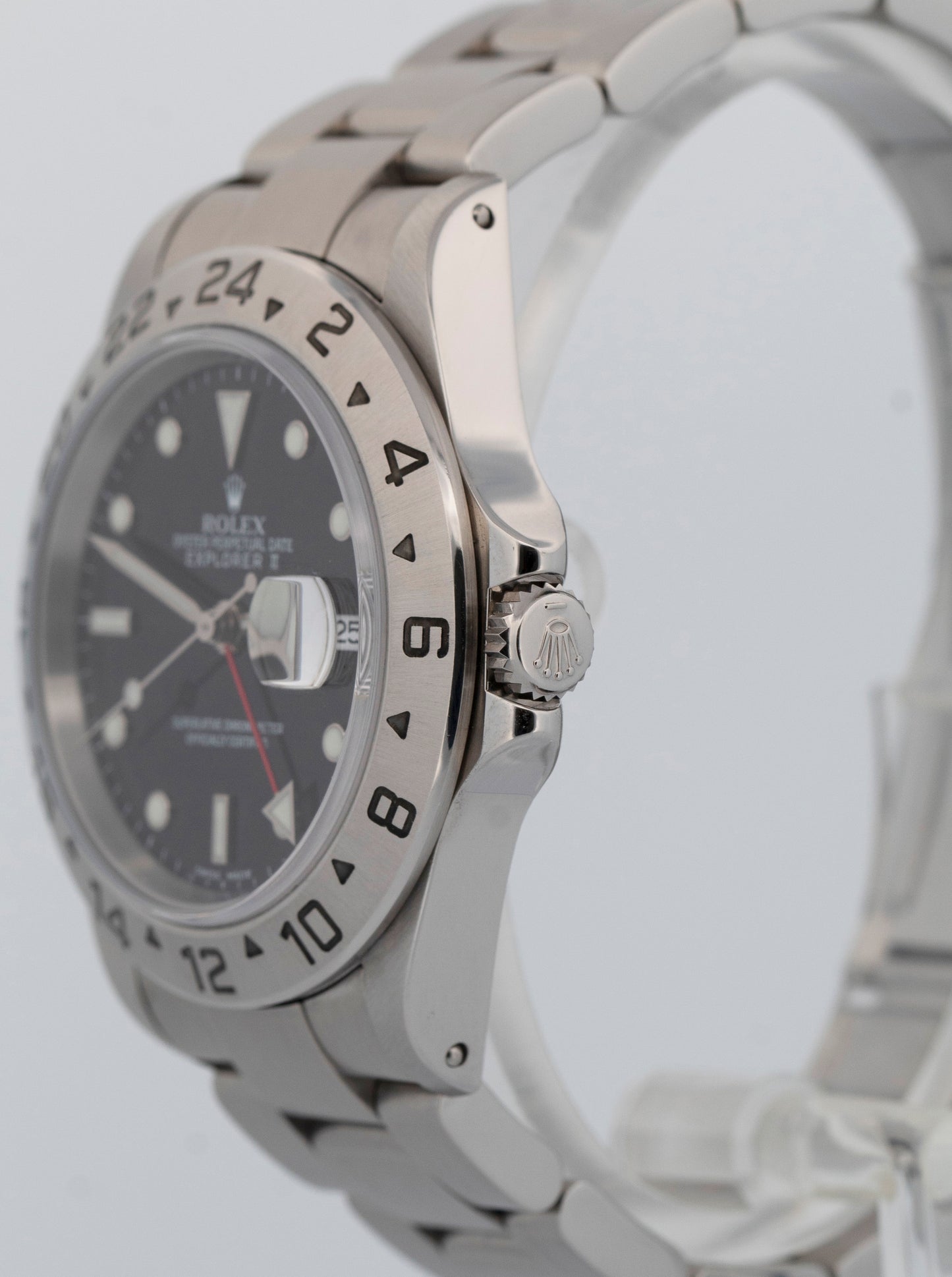 Rolex Explorer II 40mm BLACK Red Stainless Steel Oyster Date GMT Watch 16570