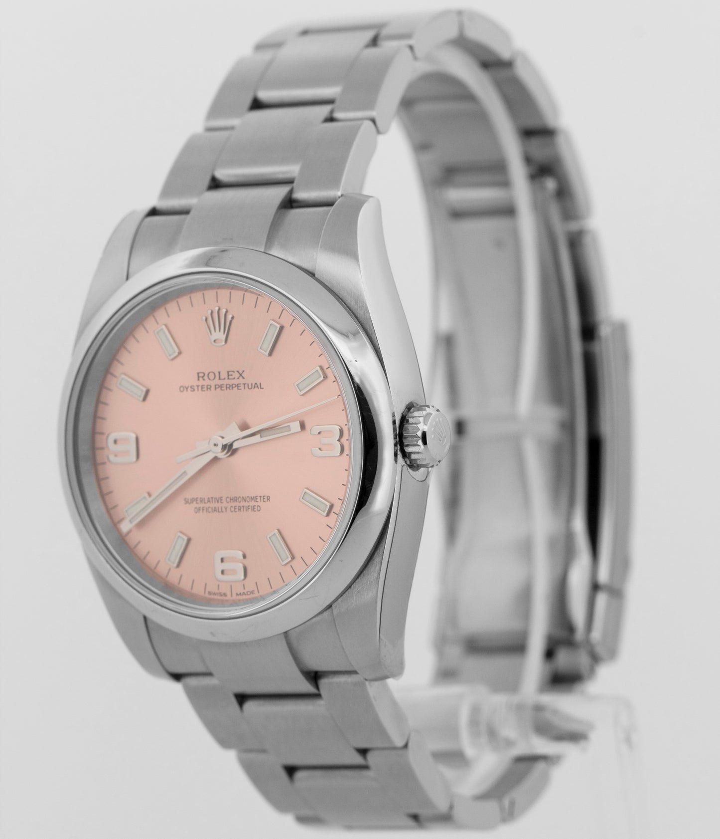 NOS STICKERED Rolex Oyster Perpetual PINK Salmon Steel 34mm 114200 Watch