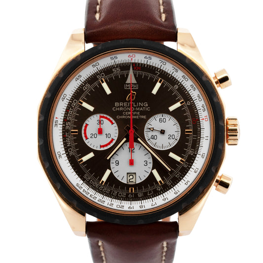Breitling Chrono-matic Chronograph 18K Rose Gold 49mm Brown R14360 Watch BOX