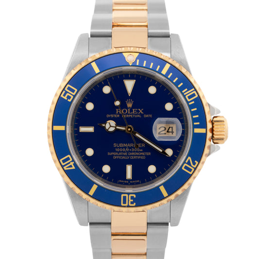 2009 PAPERS Rolex Submariner Date BLUE Rehaut Two-Tone 40mm 16613 LB Watch BOX