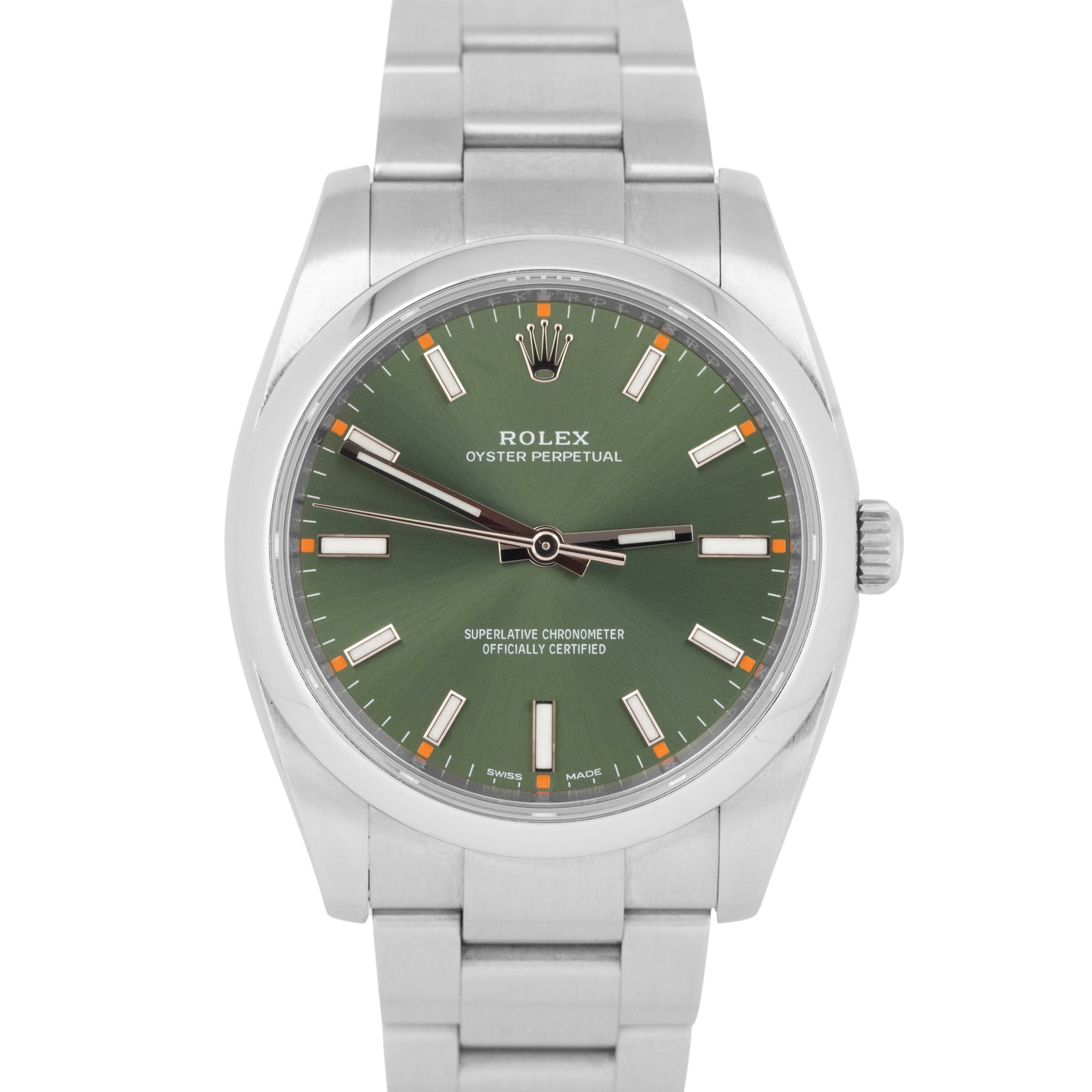 MINT Rolex Oyster Perpetual OLIVE GREEN 34mm Stainless Steel Watch 114200