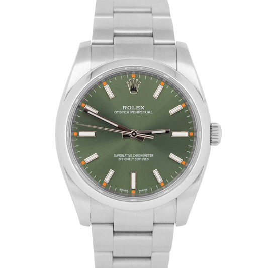 MINT Rolex Oyster Perpetual OLIVE GREEN 34mm Stainless Steel Watch 114200