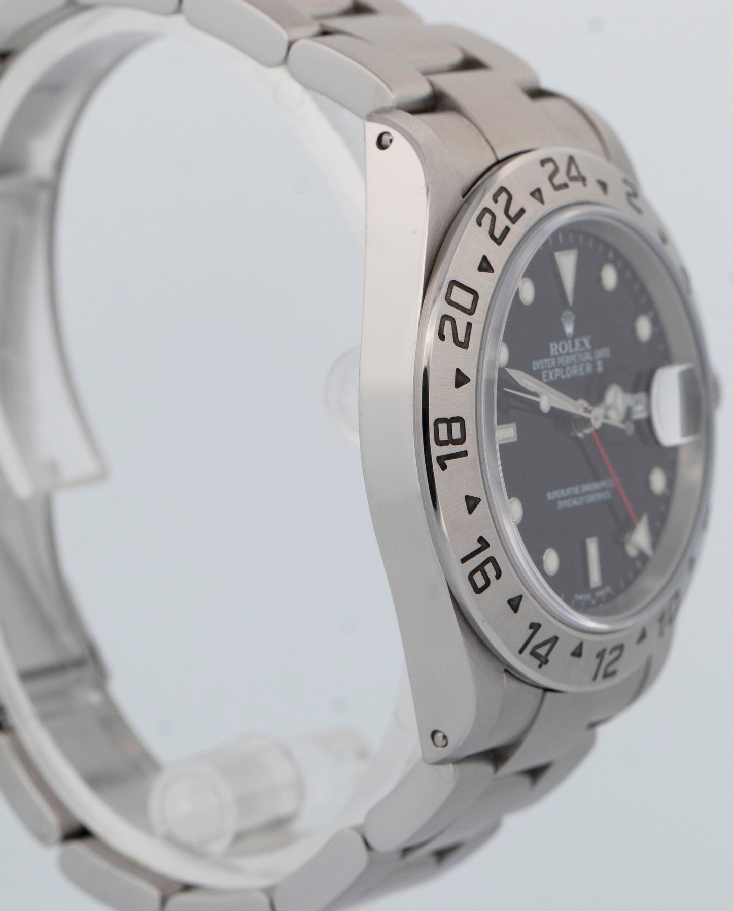 Rolex Explorer II 40mm BLACK Red Stainless Steel Oyster Date GMT Watch 16570