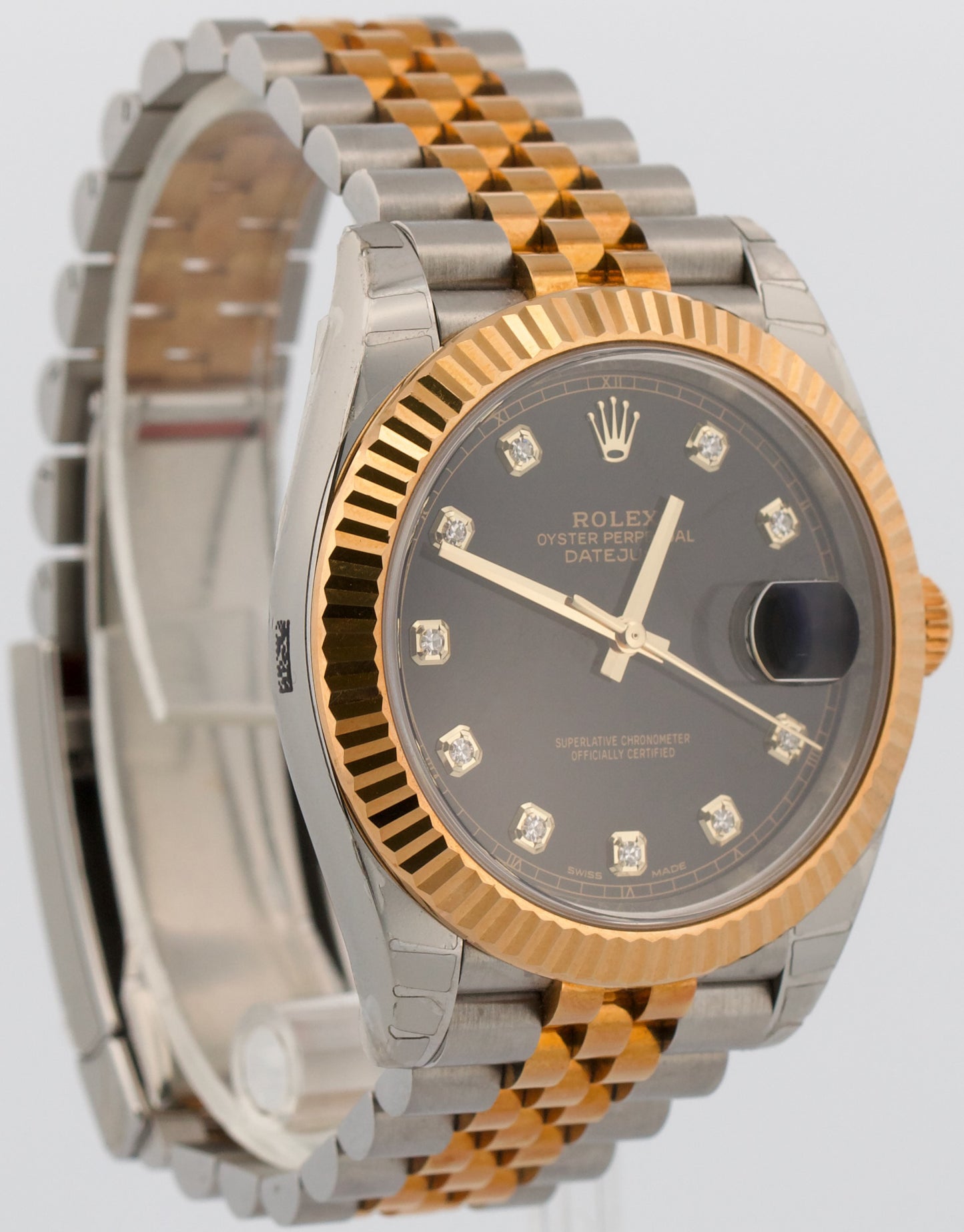 STICKERED 2017 PAPERS Rolex DateJust BLACK DIAMOND 18K JUBILEE 41mm 126333 BOX