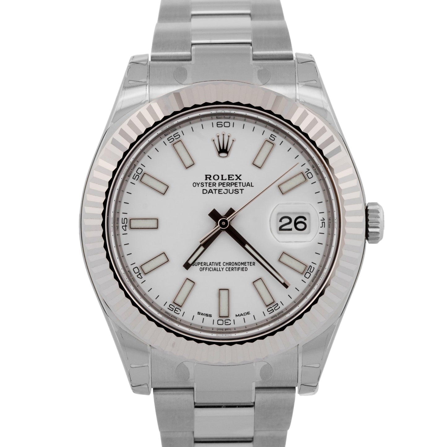 NEW STICKERED Rolex DateJust II White Steel Fluted Oyster 41mm Watch 116334 BOX