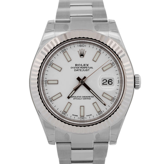 NEW STICKERED Rolex DateJust II White Steel Fluted Oyster 41mm Watch 116334 BOX