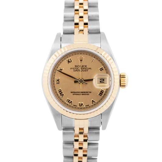 PAPERS Rolex DateJust Champagne 18K Gold Steel 26mm JUBILEE Watch 79173 BOX
