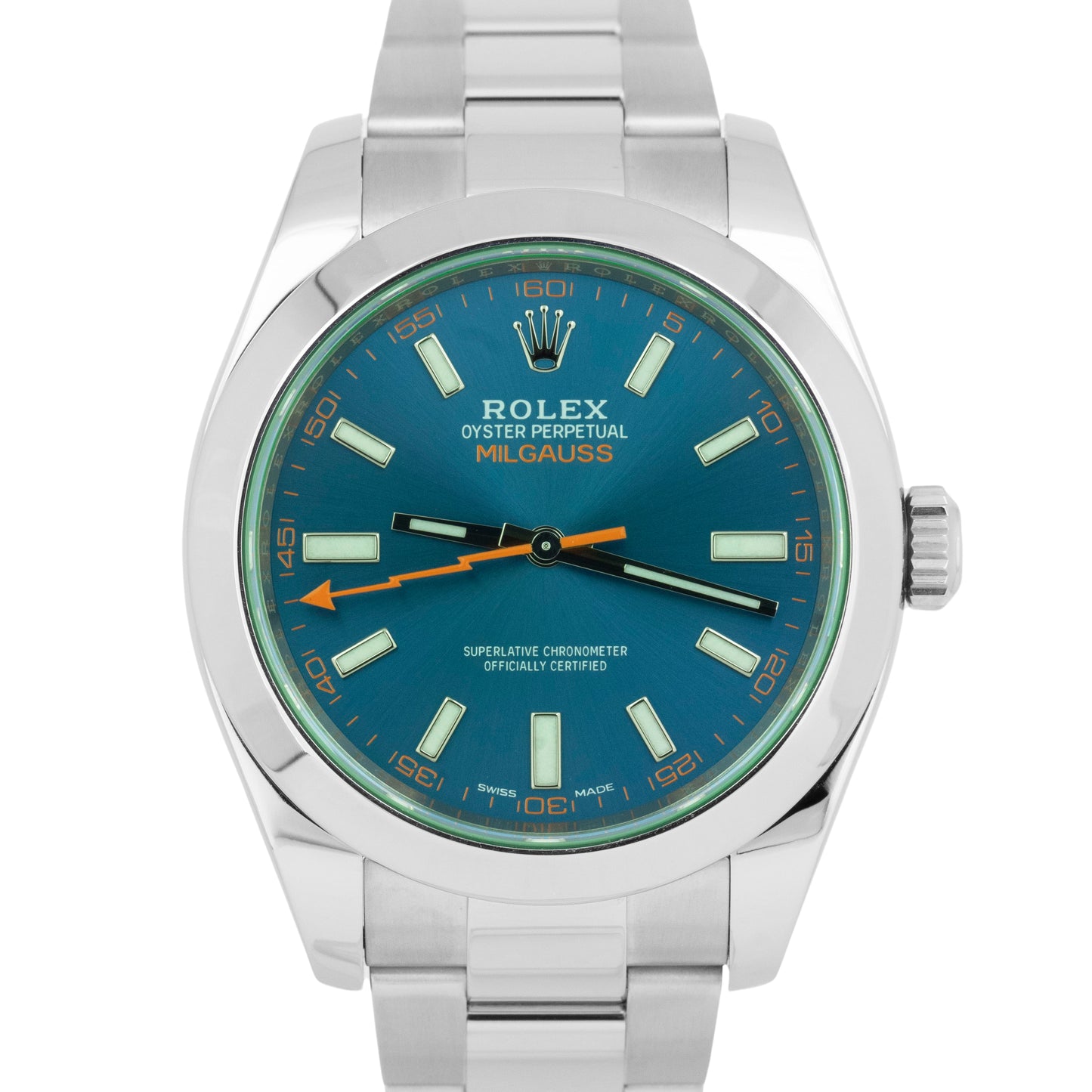 MINT 2019 PAPERS Rolex Milgauss Z-Blue Green 40mm 116400 GV Steel Watch BOX