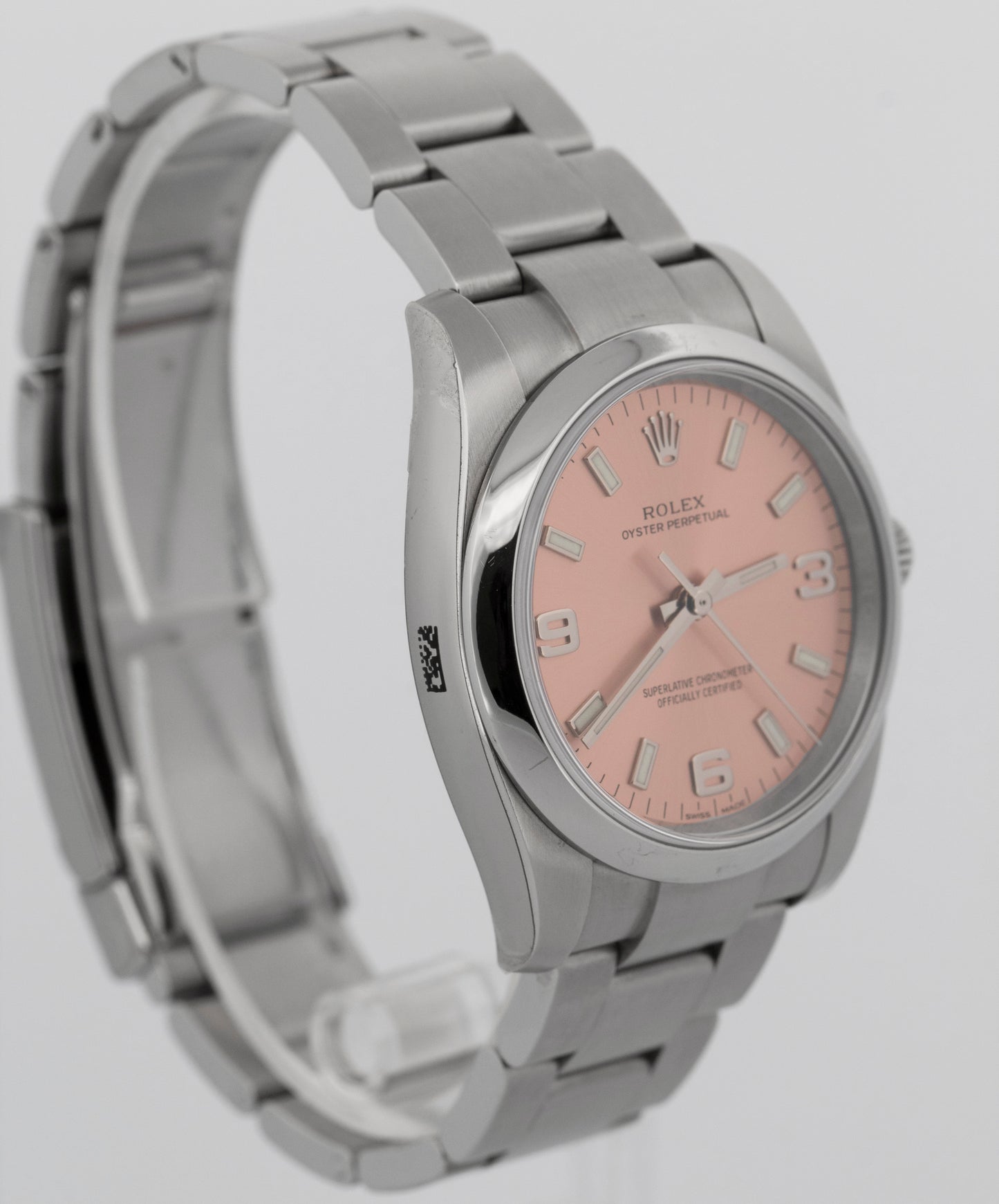 NOS STICKERED Rolex Oyster Perpetual PINK Salmon Steel 34mm 114200 Watch