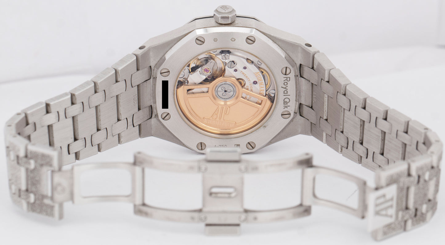PAPERS Audemars Piguet Royal Oak BLUE FROSTED Gold 34mm 77353BC.GG.1263BC.01 BOX