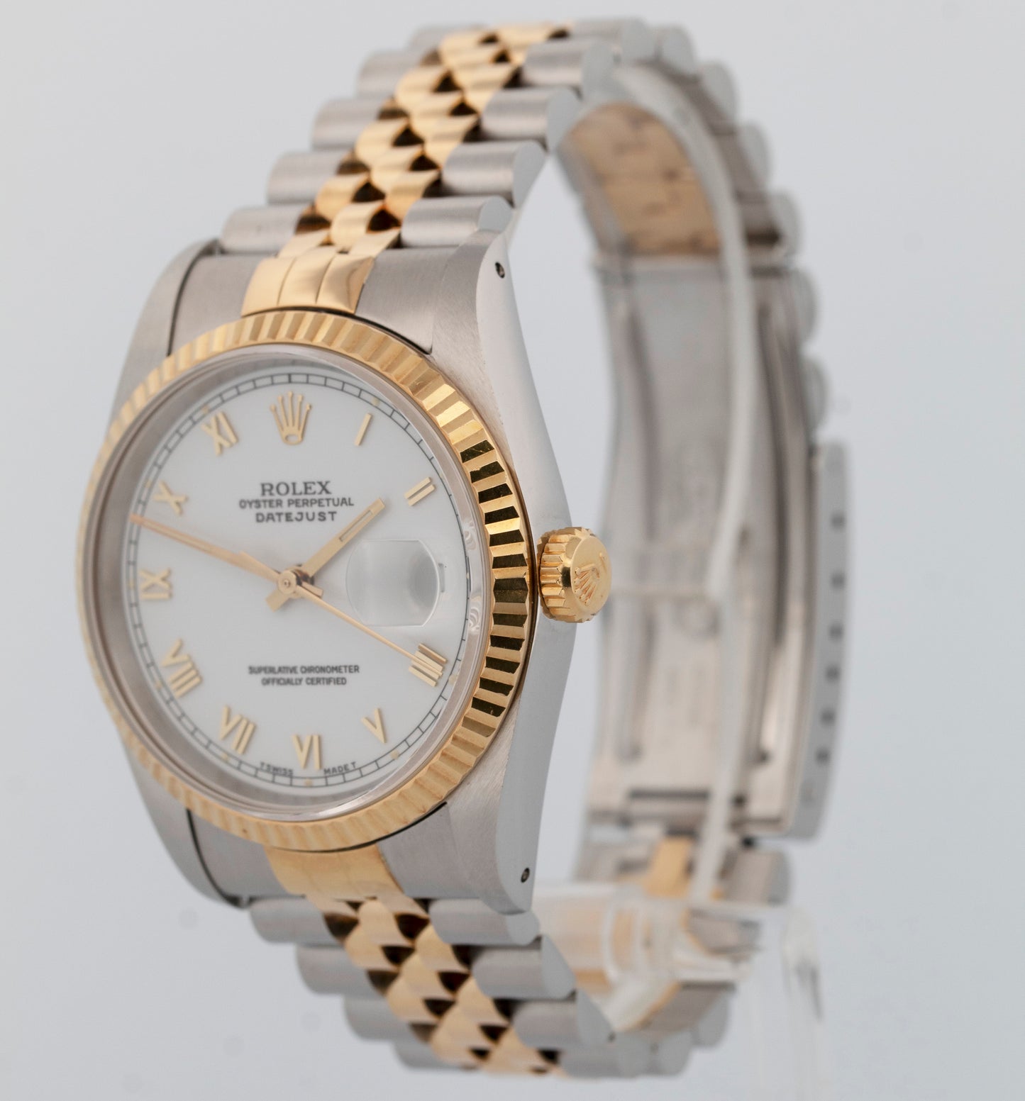1990 PAPERS Rolex DateJust WHITE Two-Tone Yellow Gold Steel 36mm 16233 Watch BOX
