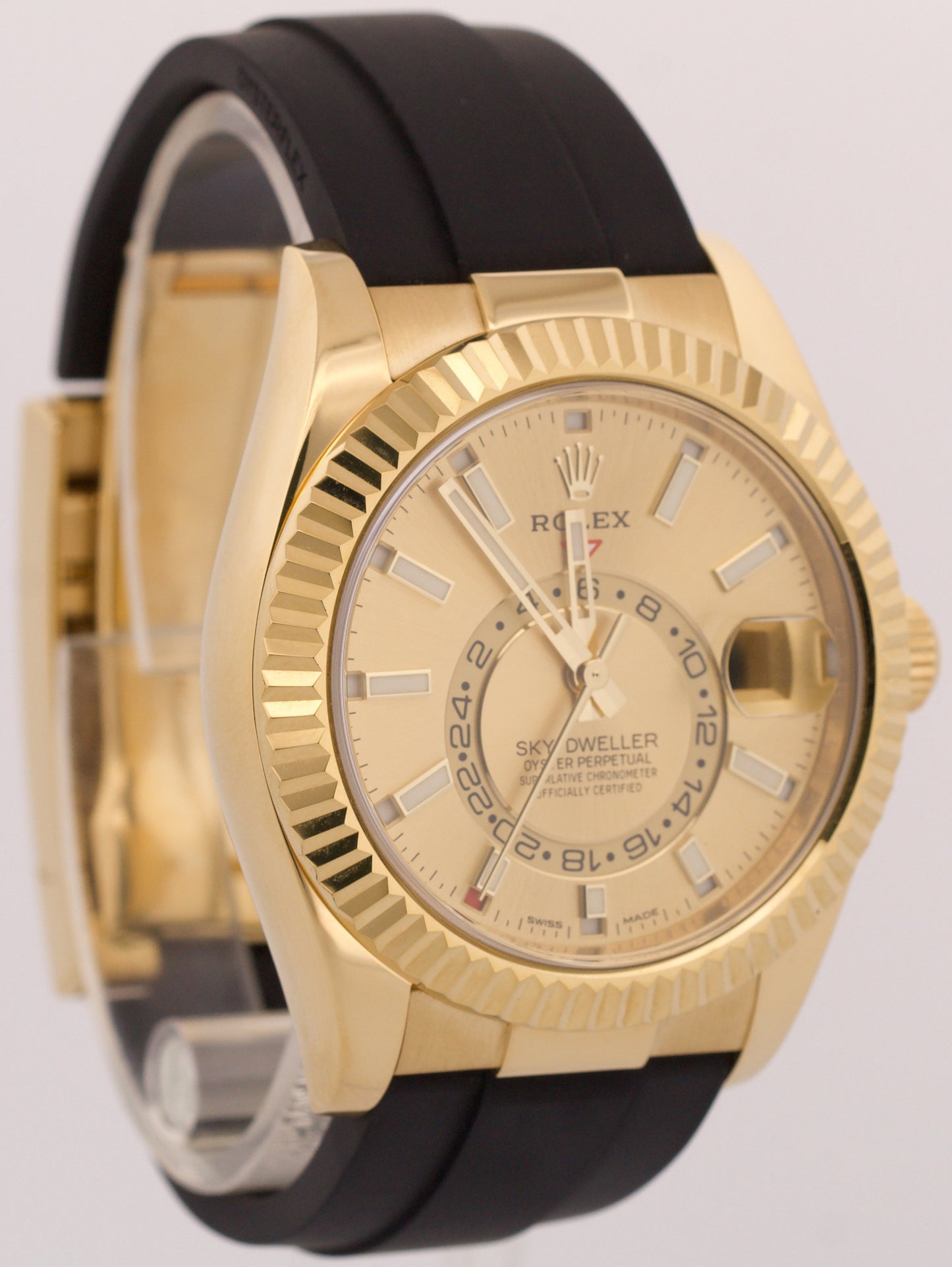 Rolex Sky-Dweller 18K Yellow Gold CHAMPAGNE Oysterflex Rubber 42mm 326238 BOX