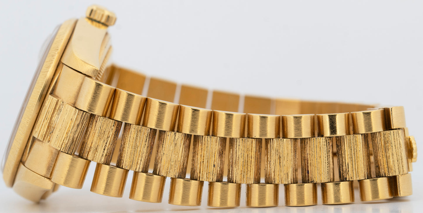 Rolex Day-Date President 36mm Silver BARK Quickset 18K Yellow Gold Watch 18078