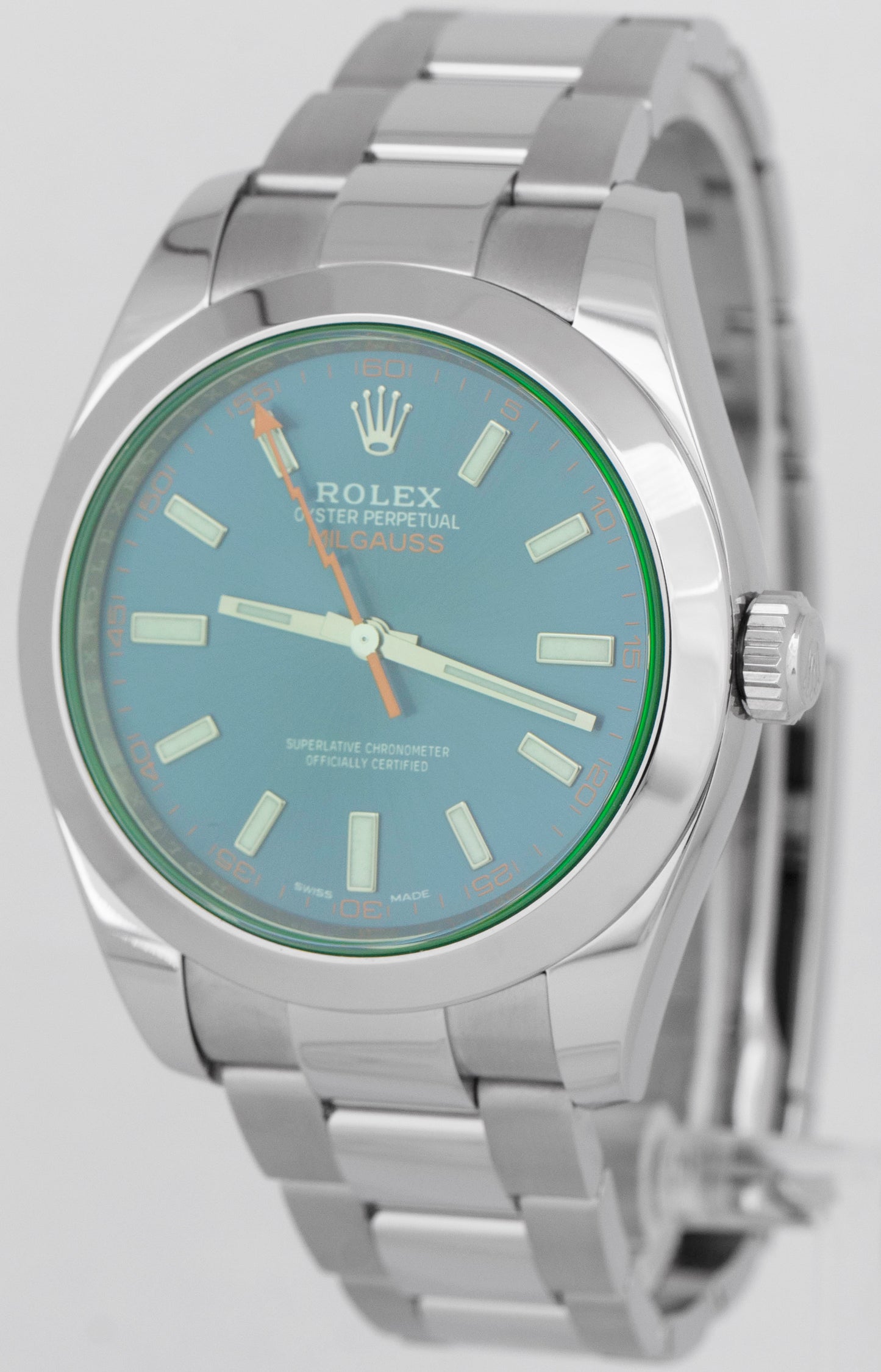 MINT 2019 PAPERS Rolex Milgauss Z-Blue Green 40mm 116400 GV Steel Watch BOX