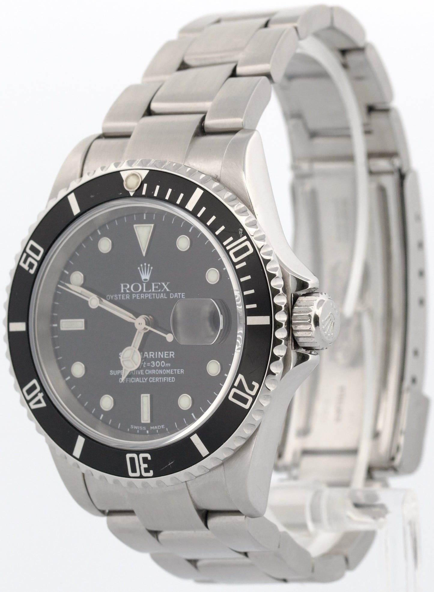 Rolex Submariner Date BLACK Stainless Steel NO-HOLES 40mm Automatic Watch 16610