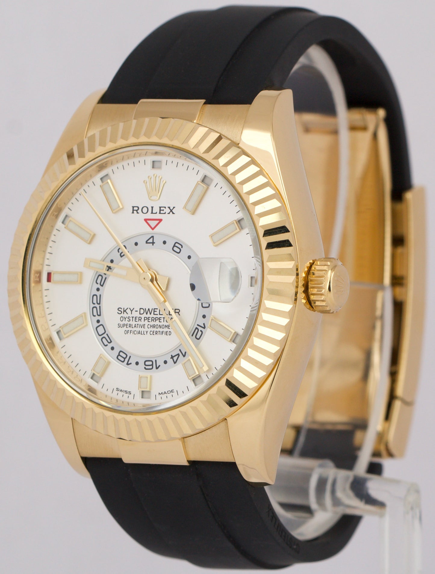 MINT 2023 Rolex Sky-Dweller 18K Yellow Gold WHITE Oysterflex 42mm 326238 BOX