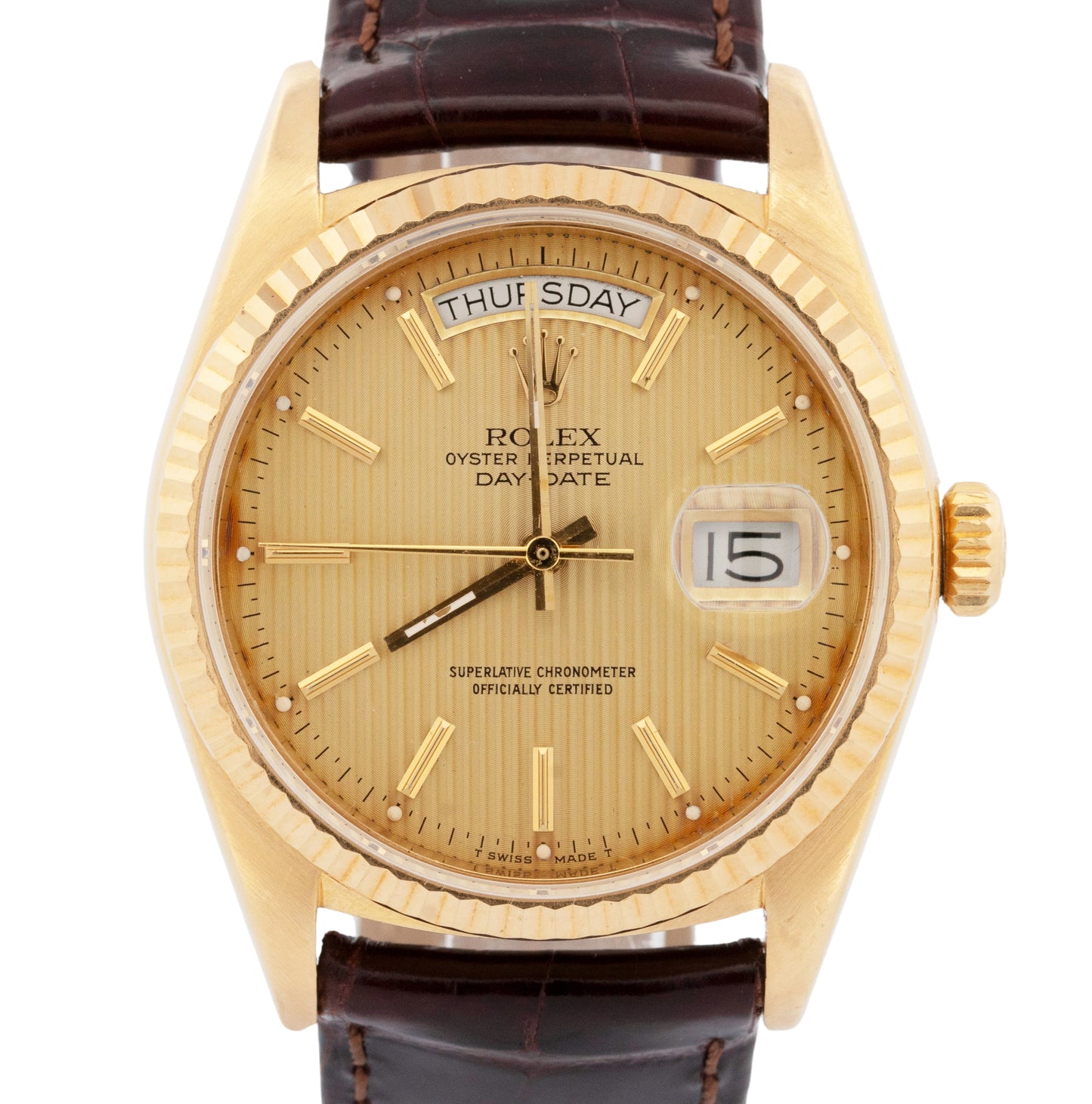 PAPERS Rolex Day-Date President Champagne Tapestry 18K Gold 36mm Watch 18038 BOX