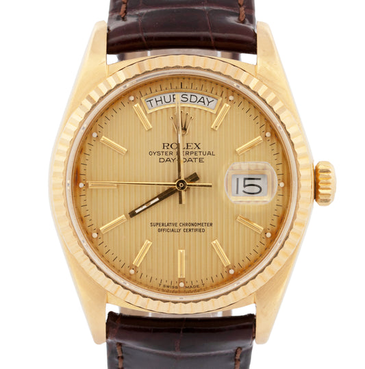 PAPERS Rolex Day-Date President Champagne Tapestry 18K Gold 36mm Watch 18038 BOX