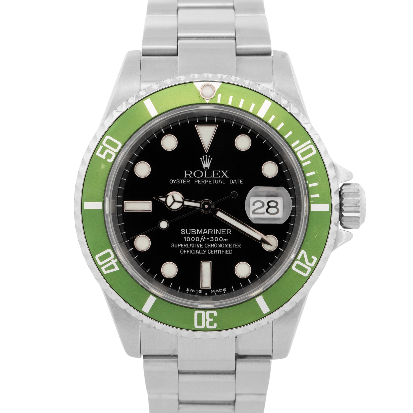 FLAT 4 Rolex Submariner Date 40mm Kermit Green Stainless Steel Watch 16610 LV