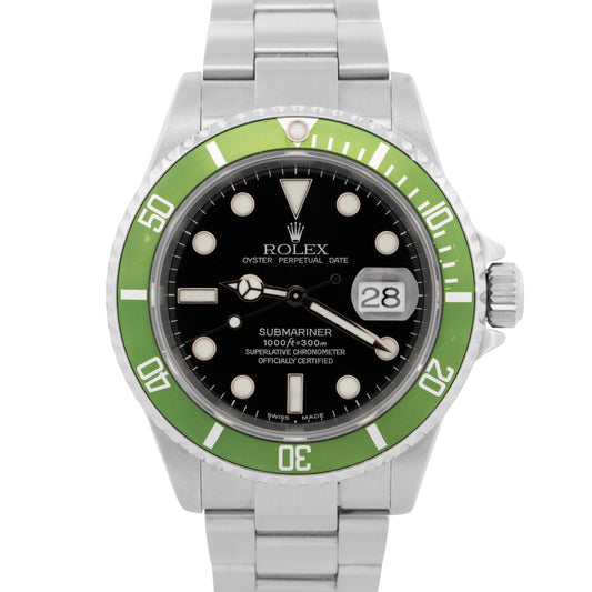 FLAT 4 Rolex Submariner Date 40mm Kermit Green Stainless Steel Watch 16610 LV