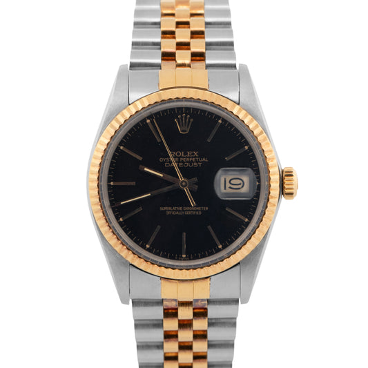 1986 UNPOLISHED PAPERS Rolex DateJust BLACK Two-Tone 36mm 16013 Watch BOX