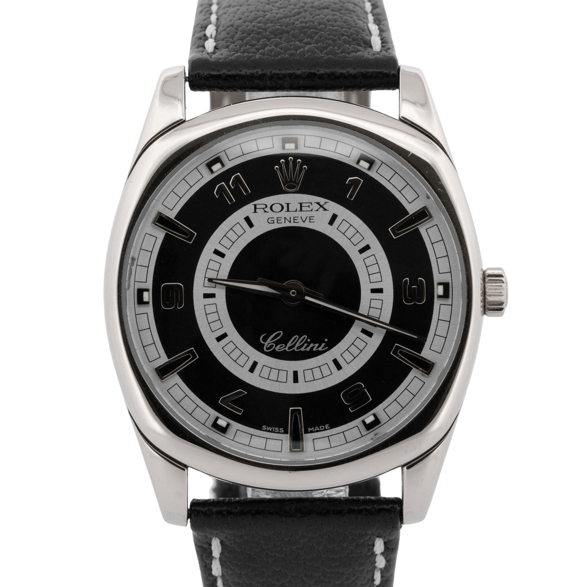 Rolex Cellini Danaos 4243/9 Black Silver 18K White Gold Manual 38mm Watch