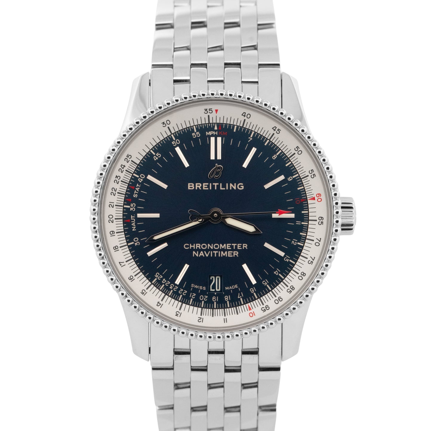 Breitling Navitimer Stainless Steel Blue 38mm Automatic Date Watch A17325