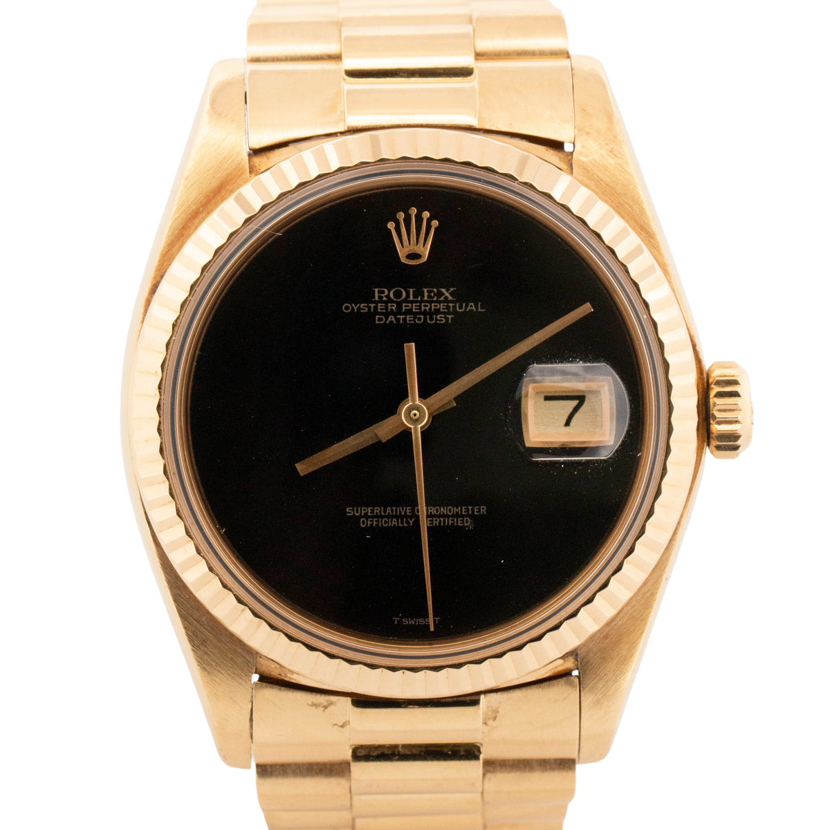 Rolex DateJust 1601 Factory Onyx 18K Yellow Gold DateJust President 36mm Watch