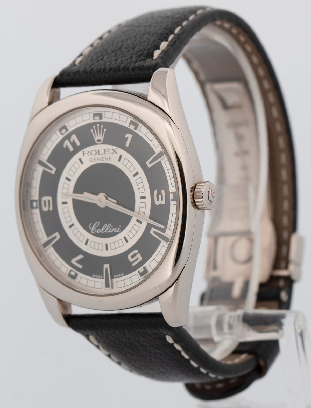 Rolex Cellini Danaos 4243/9 Black Silver 18K White Gold Manual 38mm Watch