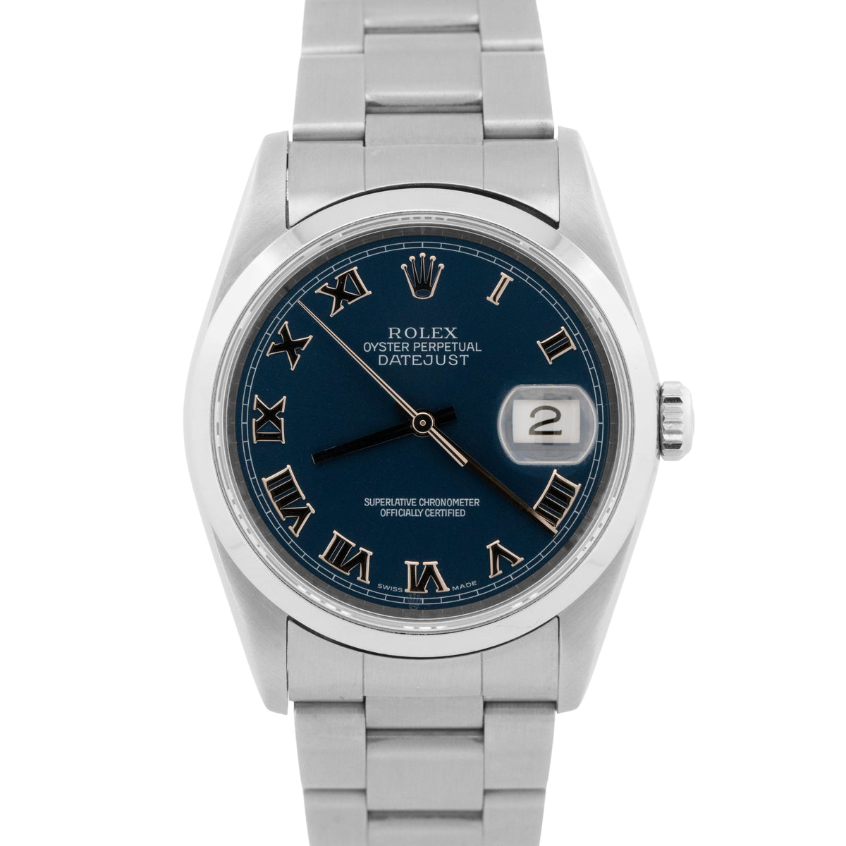 Rolex DateJust 16200 Blue Roman Stainless Steel 36mm Oyster Watch
