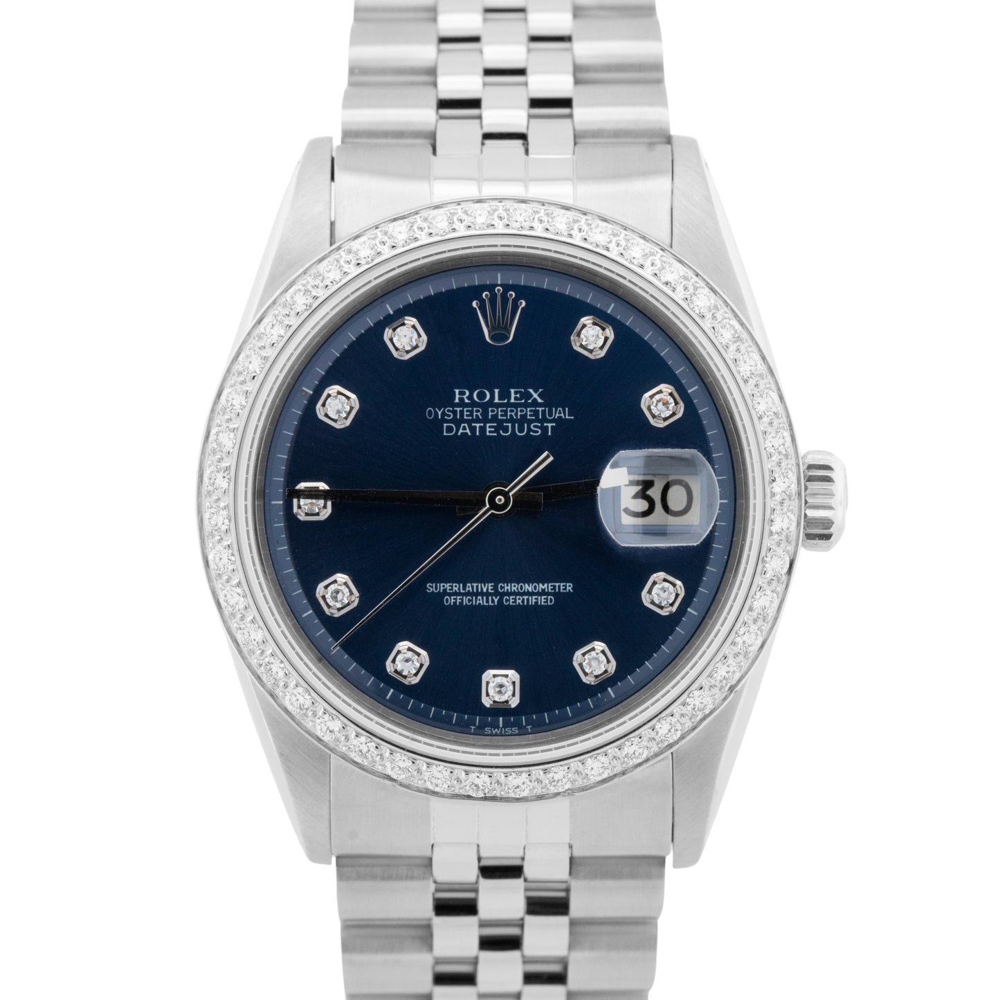 Rolex DateJust 36mm Blue Stainless Steel DIAMOND Automatic Jubilee Watch 1603