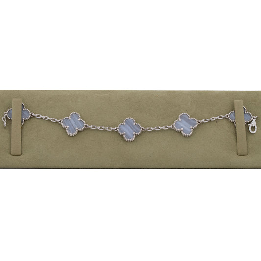 2018 PAPERS Van Cleef & Arpels Vintage Alhambra 5 Motif Chalcedony Bracelet BOX