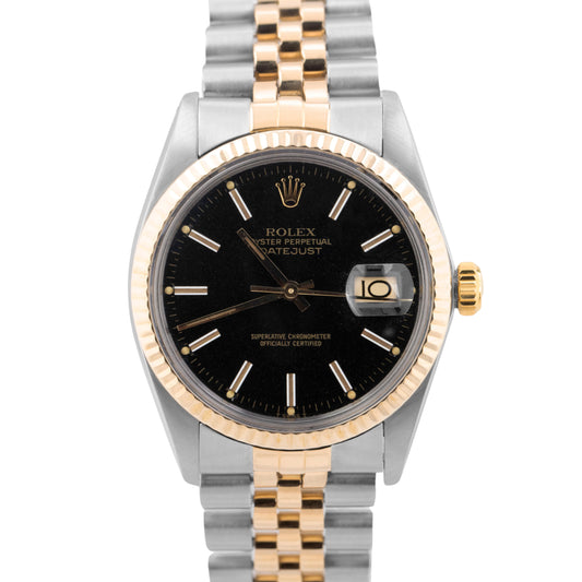 PAPERS Rolex DateJust 36mm Black Two-Tone 18K Yellow Gold Jubilee 16013 BOX