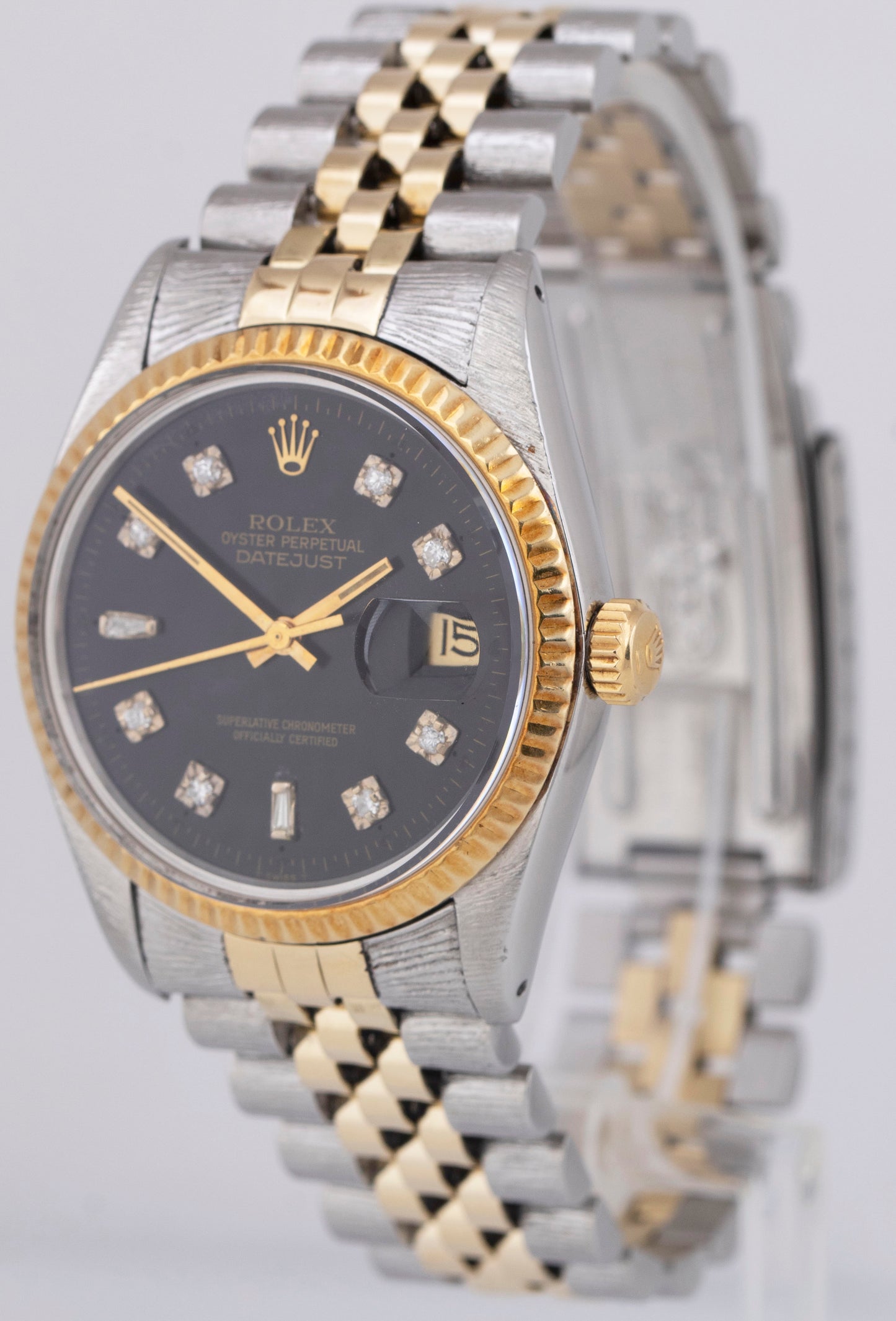 Rolex DateJust 36mm Black DIAMOND Bark 18K Gold Two-Tone Stainless Watch 16013