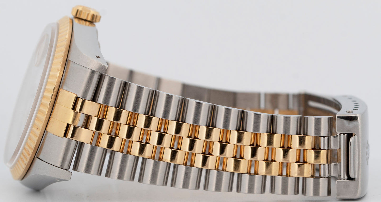 1990 PAPERS Rolex DateJust WHITE Two-Tone Yellow Gold Steel 36mm 16233 Watch BOX