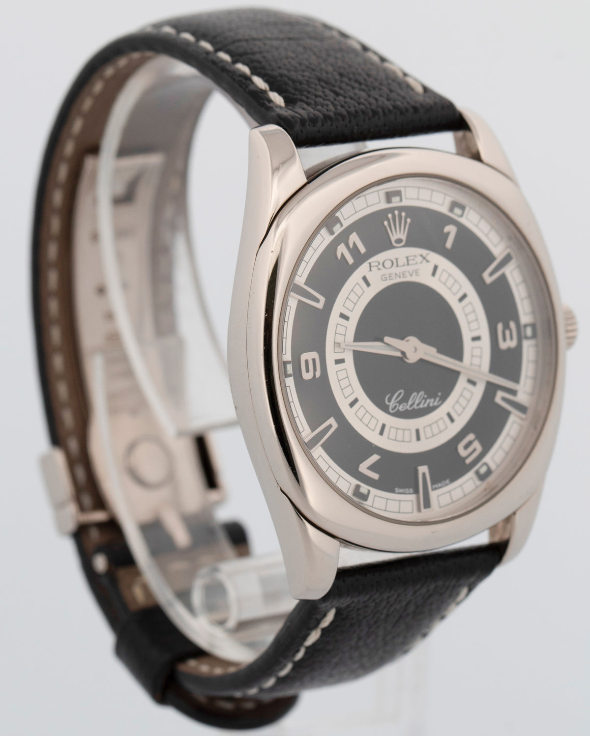 Rolex Cellini Danaos 4243/9 Black Silver 18K White Gold Manual 38mm Watch