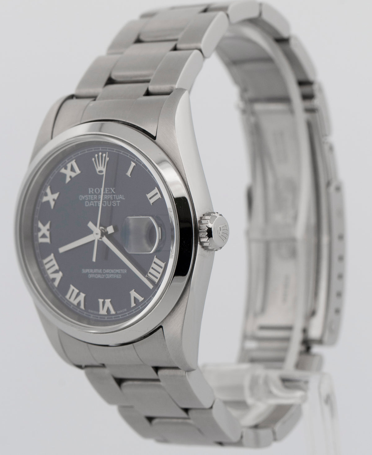 Rolex DateJust 16200 Blue Roman Stainless Steel 36mm Oyster Watch