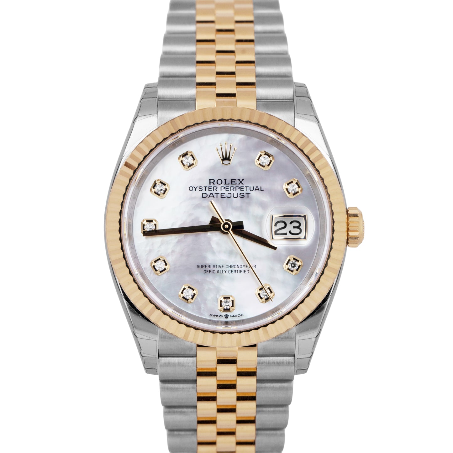 NEW 2024 PAPERS Rolex DateJust 36mm MOP DIAMOND Gold Two-Tone Watch 126233 BOX