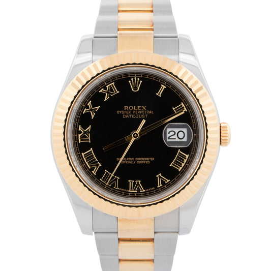 2010 PAPERS Rolex DateJust II BLACK Two-Tone Gold 41mm 116333 Watch BOX