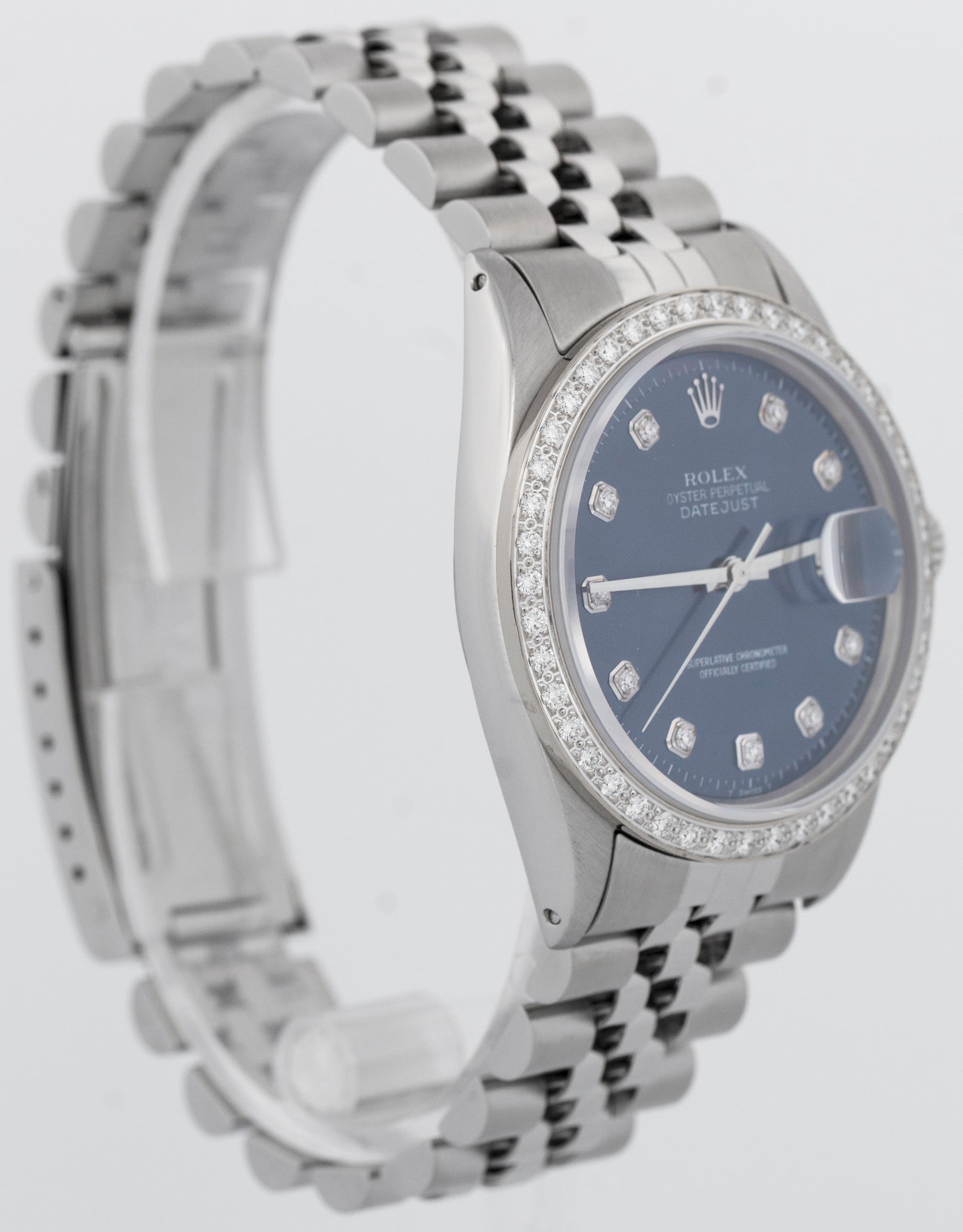 Rolex DateJust 36mm Blue Stainless Steel DIAMOND Automatic Jubilee Watch 1603