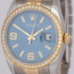 MINT Rolex DateJust 36mm Blue Wave DIAMOND Two-Tone Gold Steel Watch 116243